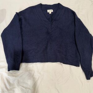 Open Edit Women's V-Neck Navy Sweater